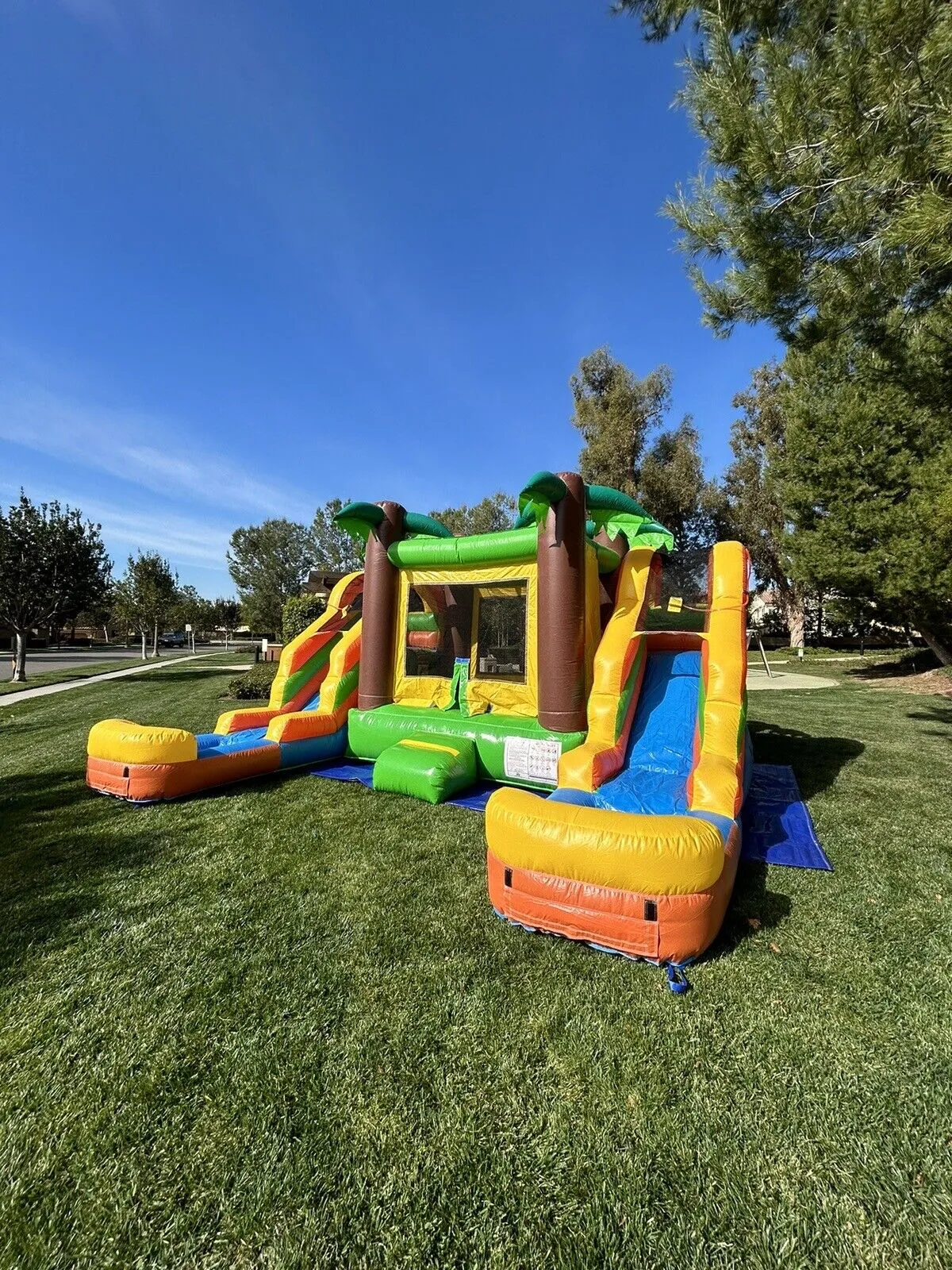 NEW! DUAL LANE TROPICAL DE LUXE INFLATABLE COMBO BOUNCE W/ POOL 100% PVC .