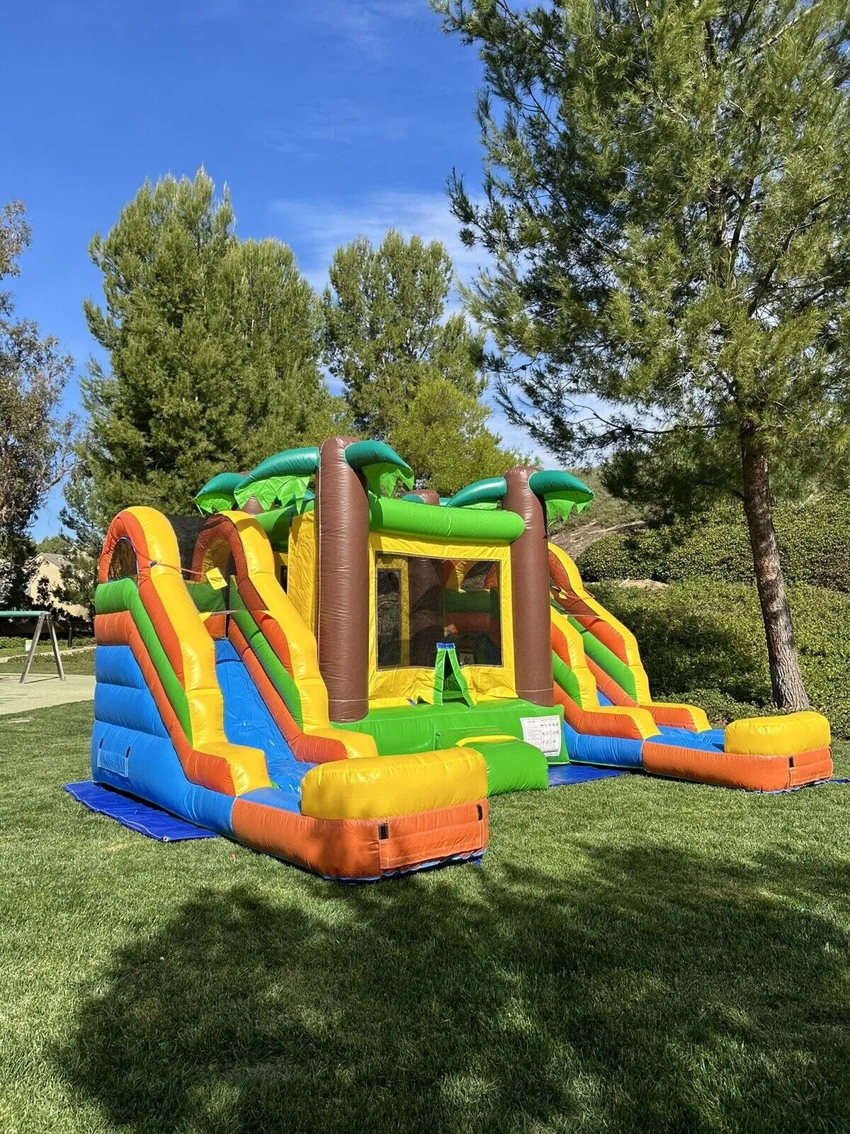 NEW! DUAL LANE TROPICAL DE LUXE INFLATABLE COMBO BOUNCE W/ POOL 100% PVC .