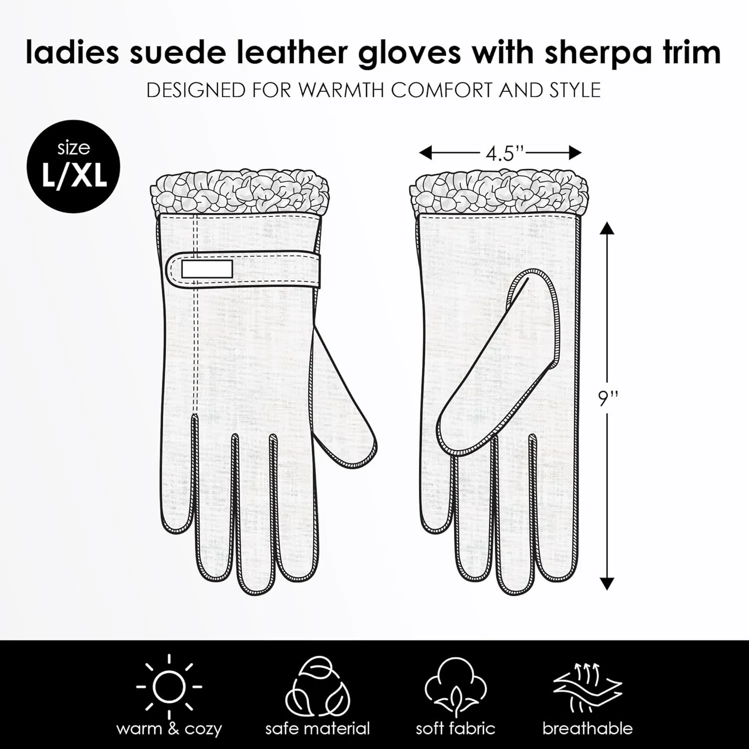 Nicole Miller New York Womens Winter Gloves Women - Suede Leather Gloves Warm for Cold Weather Sherpa Lined