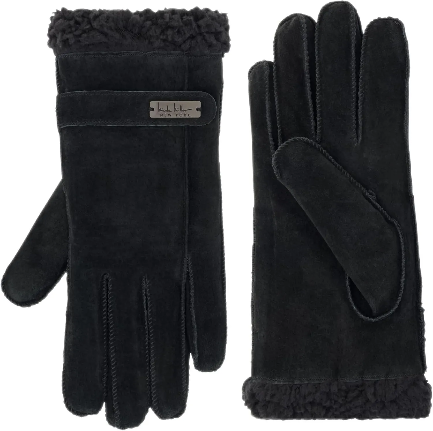 Nicole Miller New York Womens Winter Gloves Women - Suede Leather Gloves Warm for Cold Weather Sherpa Lined