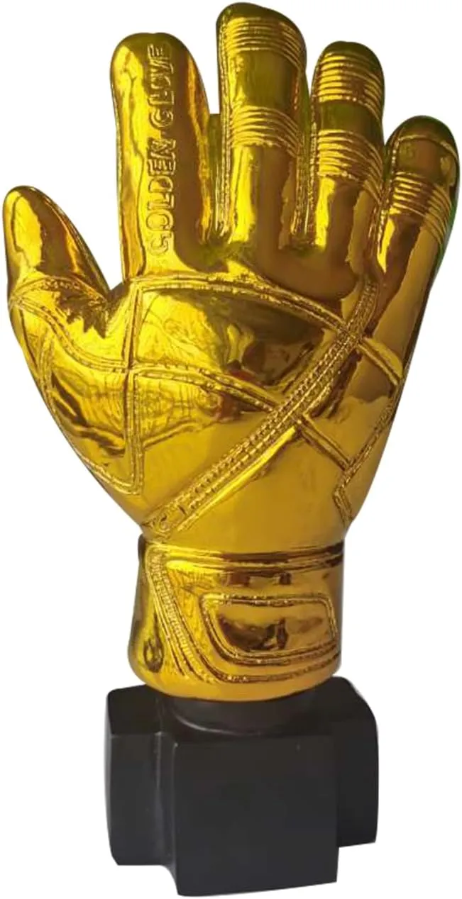 NOLITOY Goalkeeper Gloves Golden Trophy, 10.41 Inch Golden Goalie Gloves Shape Soccer Match Award Toy with Base for Office, School, and Kindergarten Recognition