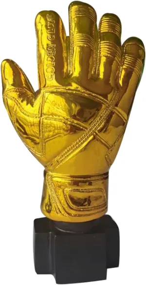 NOLITOY Goalkeeper Gloves Golden Trophy, 10.41 Inch Golden Goalie Gloves Shape Soccer Match Award Toy with Base for Office, School, and Kindergarten Recognition