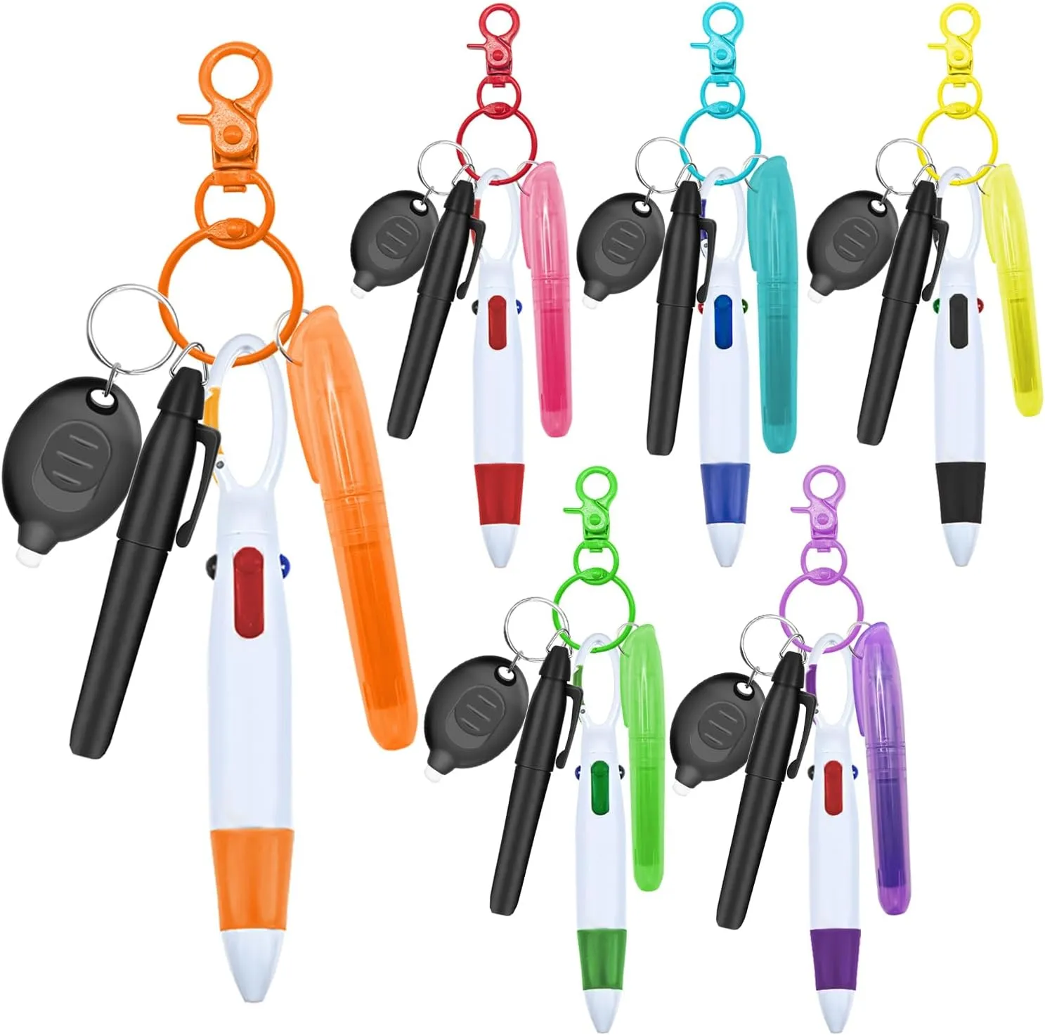Nurse Pen Set, 6-Pack Nursing Essentials with Ballpoint Pens, Highlighters, Permanent Markers, LED Keychain Flashlights, and Badge Reel Clips