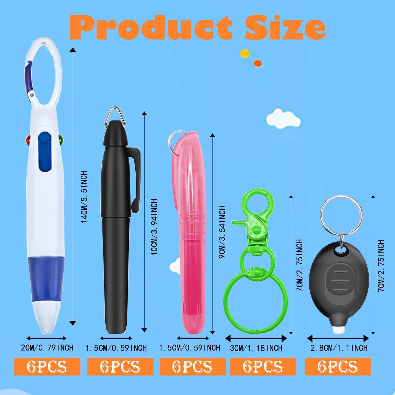 Nurse Pen Set, 6-Pack Nursing Essentials with Ballpoint Pens, Highlighters, Permanent Markers, LED Keychain Flashlights, and Badge Reel Clips