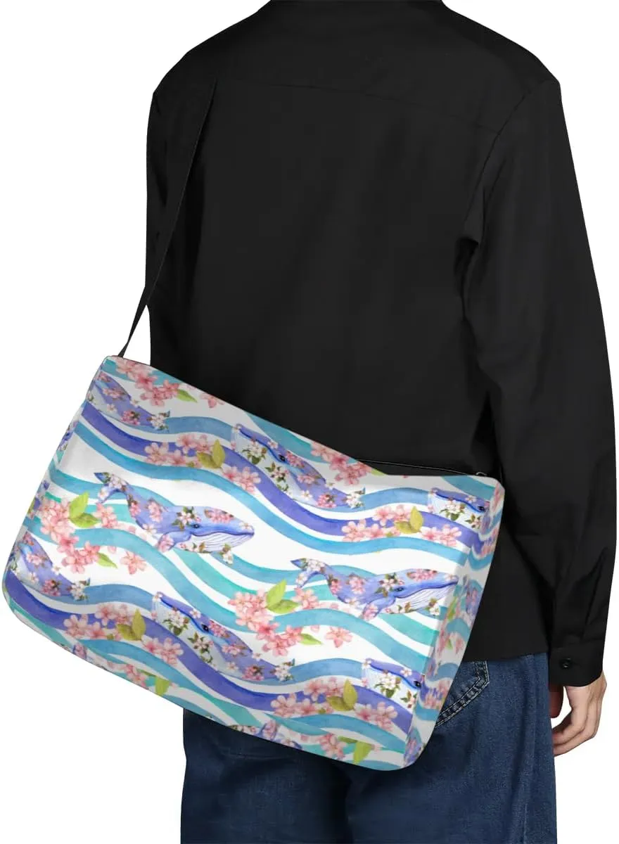 Ocean Sea Whale Flower Small Gym Bag for Men Women Workout Sport Duffle Bag Waterproof Weekender Overnight Bag Lightweight Carry on Tote Bag Crossbody Shoulder Travel Bag for Swim Yoge Dance