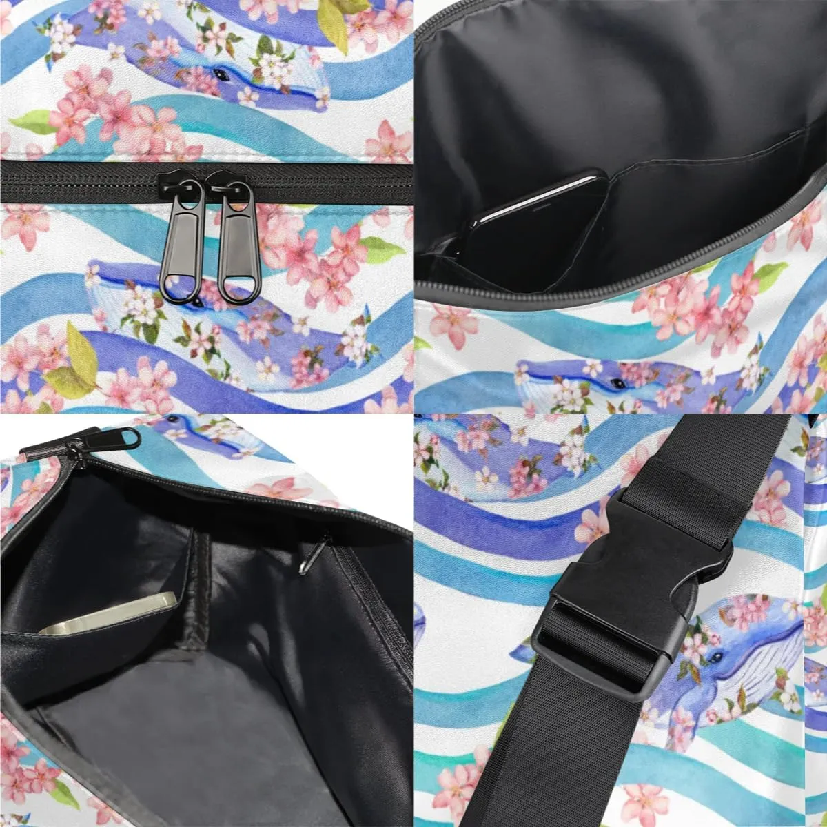 Ocean Sea Whale Flower Small Gym Bag for Men Women Workout Sport Duffle Bag Waterproof Weekender Overnight Bag Lightweight Carry on Tote Bag Crossbody Shoulder Travel Bag for Swim Yoge Dance