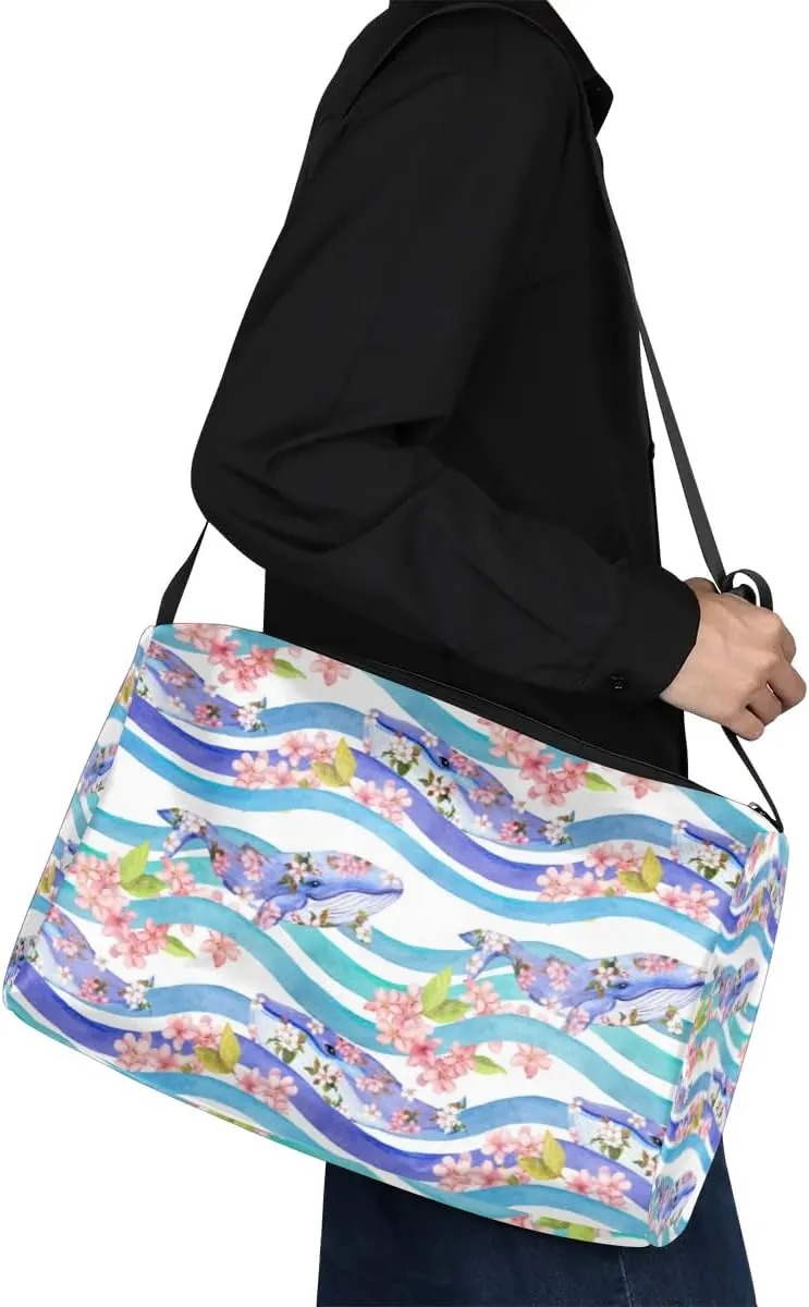 Ocean Sea Whale Flower Small Gym Bag for Men Women Workout Sport Duffle Bag Waterproof Weekender Overnight Bag Lightweight Carry on Tote Bag Crossbody Shoulder Travel Bag for Swim Yoge Dance