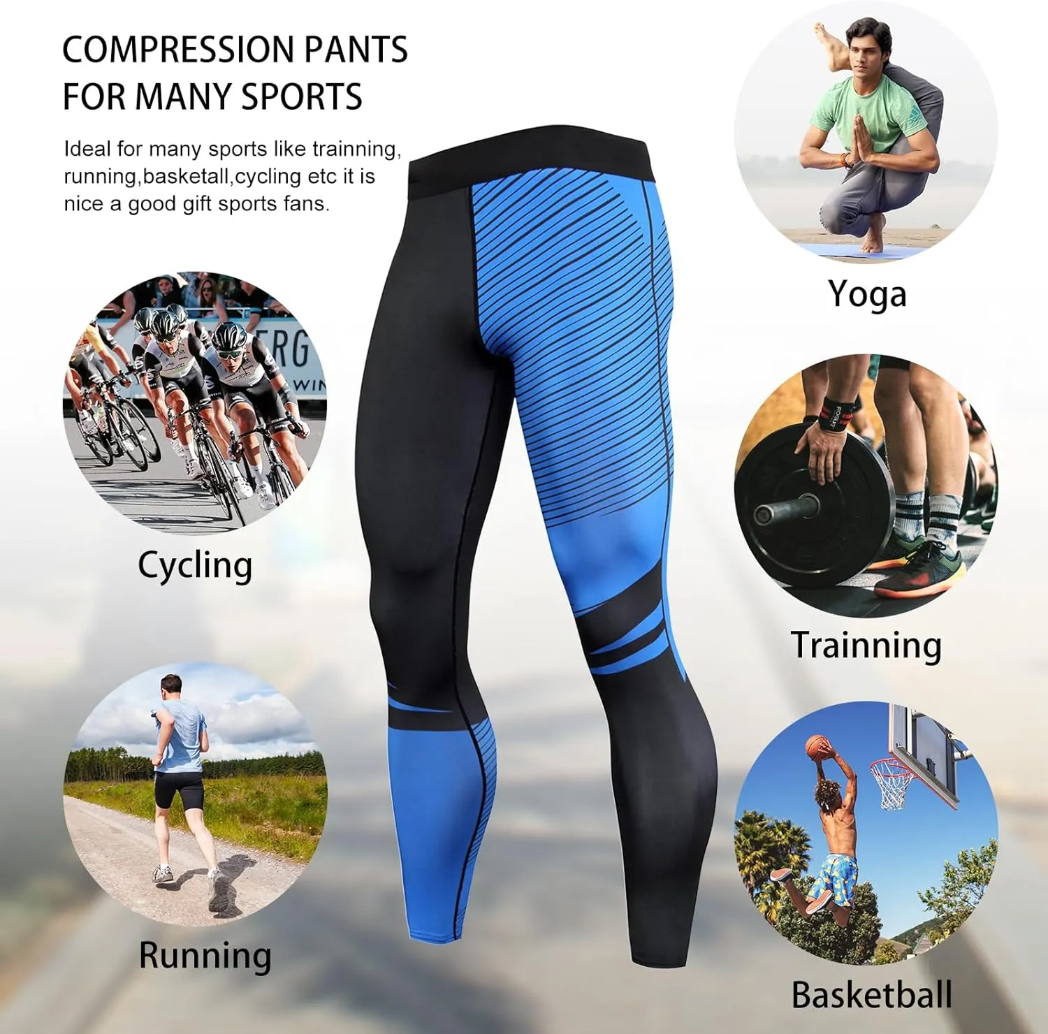 OEBLD Compression Pants Men UV Blocking Running Tights 1 or 2 Pack Gym Yoga Leggings for Athletic Workout