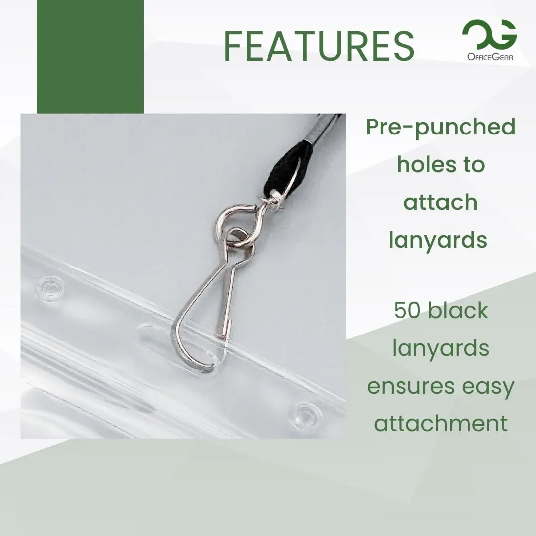 OfficeGear Event Badge Holder [50 Pack] Vertical Hanging Size A6 (4x6 inch 105x150mm) Plus Lanyards and Printable Inserts - Ziplock Closure for ID Cards Passports Delegate Exhibitor Visitor Badges