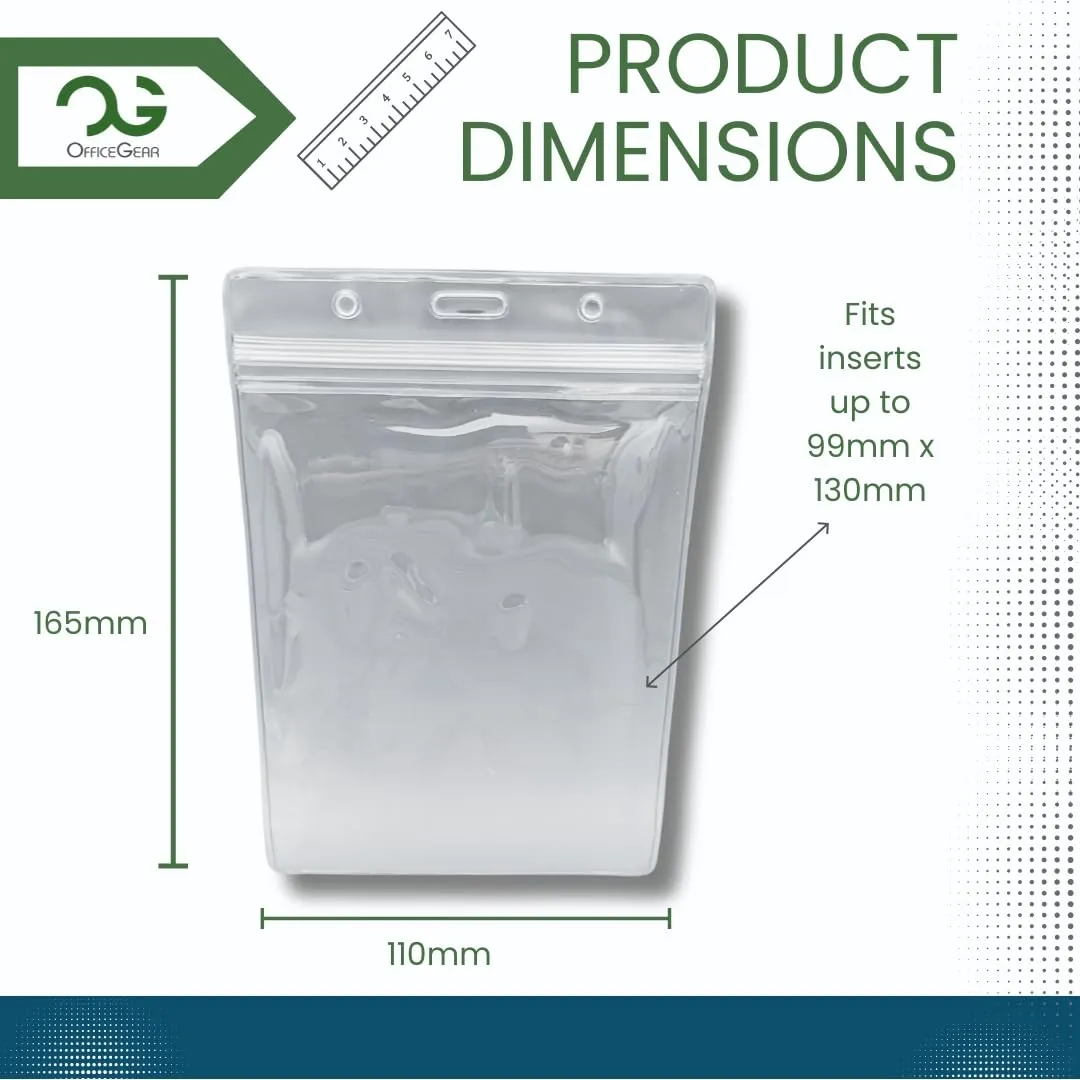 OfficeGear Event Badge Holder [50 Pack] Vertical Hanging Size A6 (4x6 inch 105x150mm) Plus Lanyards and Printable Inserts - Ziplock Closure for ID Cards Passports Delegate Exhibitor Visitor Badges