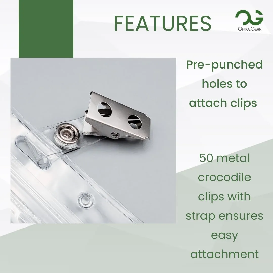 OfficeGear Event Badge Holder [50 Pack] Vertical Hanging Size A6 (4x6 inch 105x150mm) Plus Lapel Clips and Printable Inserts - Ziplock Closure for ID Cards Passports Delegate Exhibitor Visitor Badges