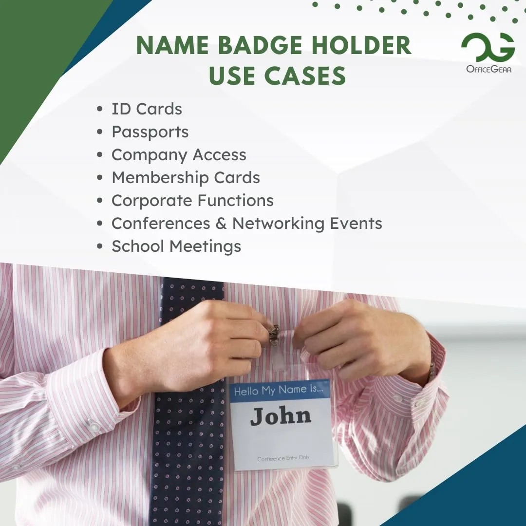 OfficeGear Event Badge Holder [50 Pack] Vertical Hanging Size A6 (4x6 inch 105x150mm) Plus Lapel Clips and Printable Inserts - Ziplock Closure for ID Cards Passports Delegate Exhibitor Visitor Badges