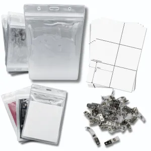 OfficeGear Event Badge Holder [50 Pack] Vertical Hanging Size A6 (4x6 inch 105x150mm) Plus Lapel Clips and Printable Inserts - Ziplock Closure for ID Cards Passports Delegate Exhibitor Visitor Badges