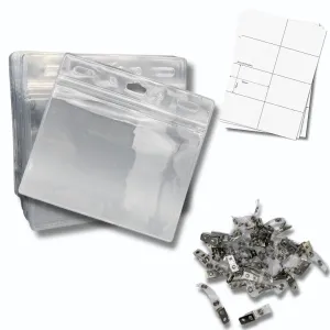 OfficeGear ID Badge Holder [50 Pack] Horizontal Hanging Size A7 (4x3 inch 150x74mm) Plus Lapel Clips and Printable Inserts Ziplock Closure for ID Cards Licences Delegate Exhibitor Visitor Badges
