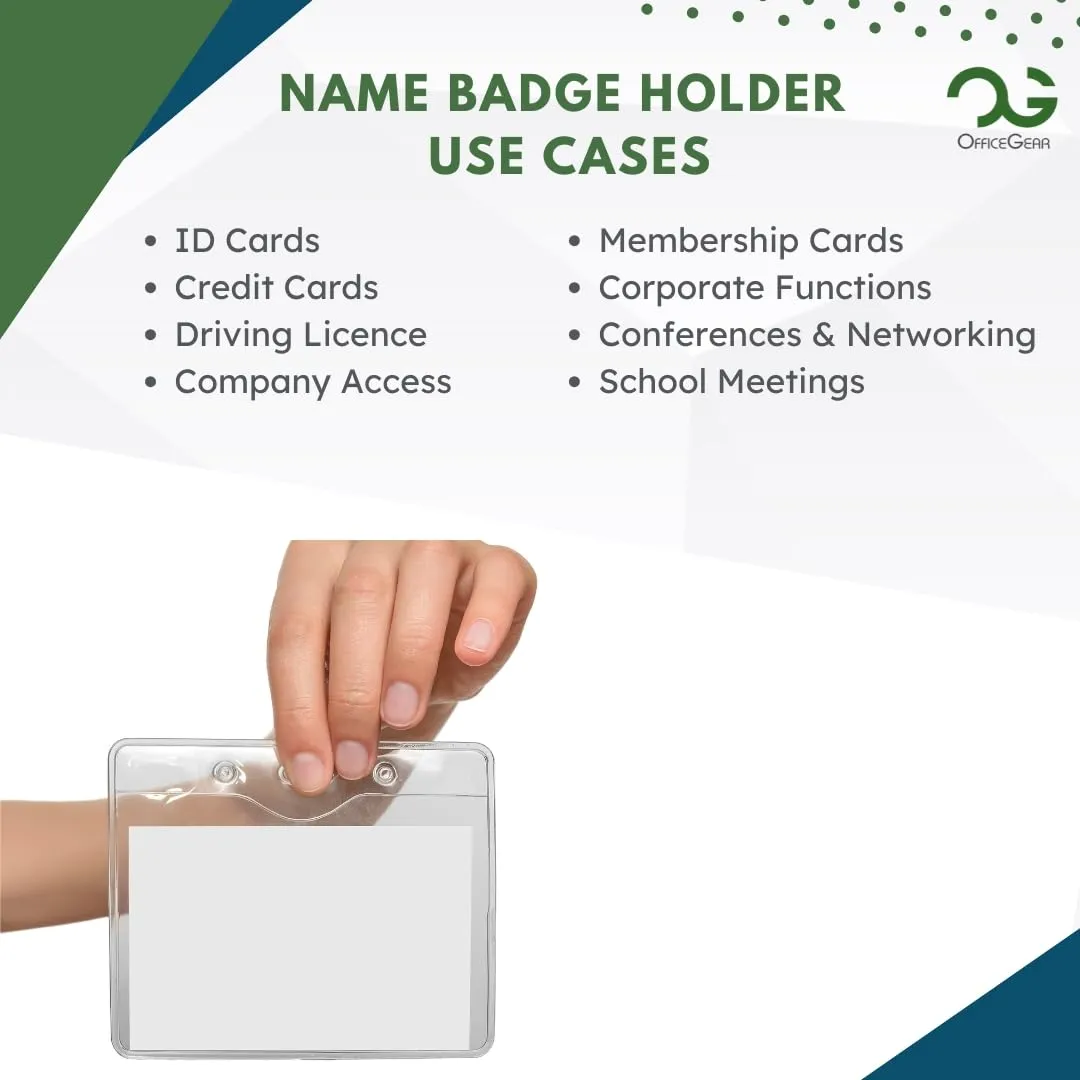 OfficeGear ID Badge Holder [50 Pack] Horizontal Hanging Size A7 (4x3 inch 150x74mm) Plus Lapel Clips and Printable Inserts Ziplock Closure for ID Cards Licences Delegate Exhibitor Visitor Badges