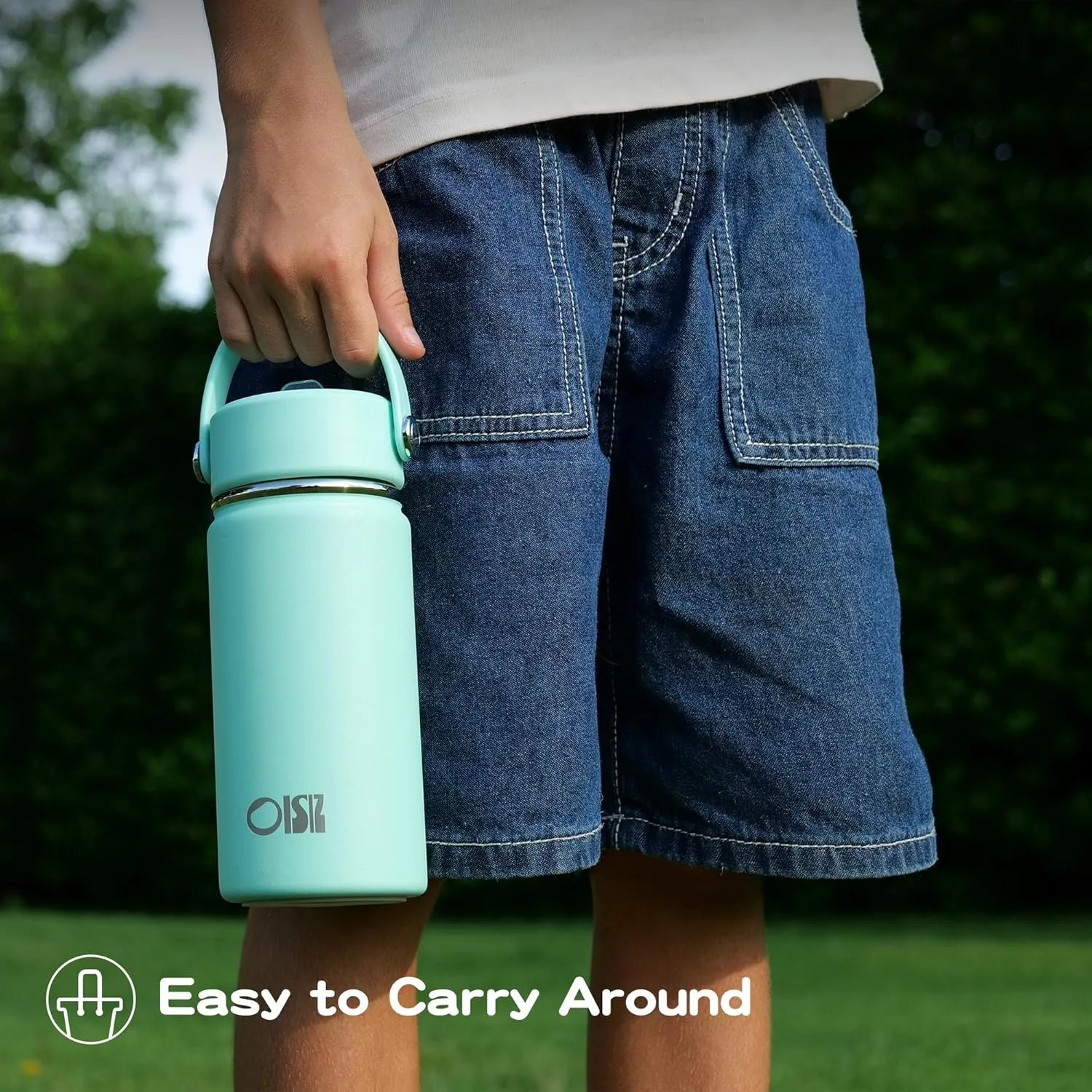 OISIZ Kids Water Bottle with Straw Lid 14oz, Vacuum Insulated 316 Stainless Steel Water Bottles for Kids for School, Leakproof Water Bottle, BPA Free and Keep Cold for 24 Hours