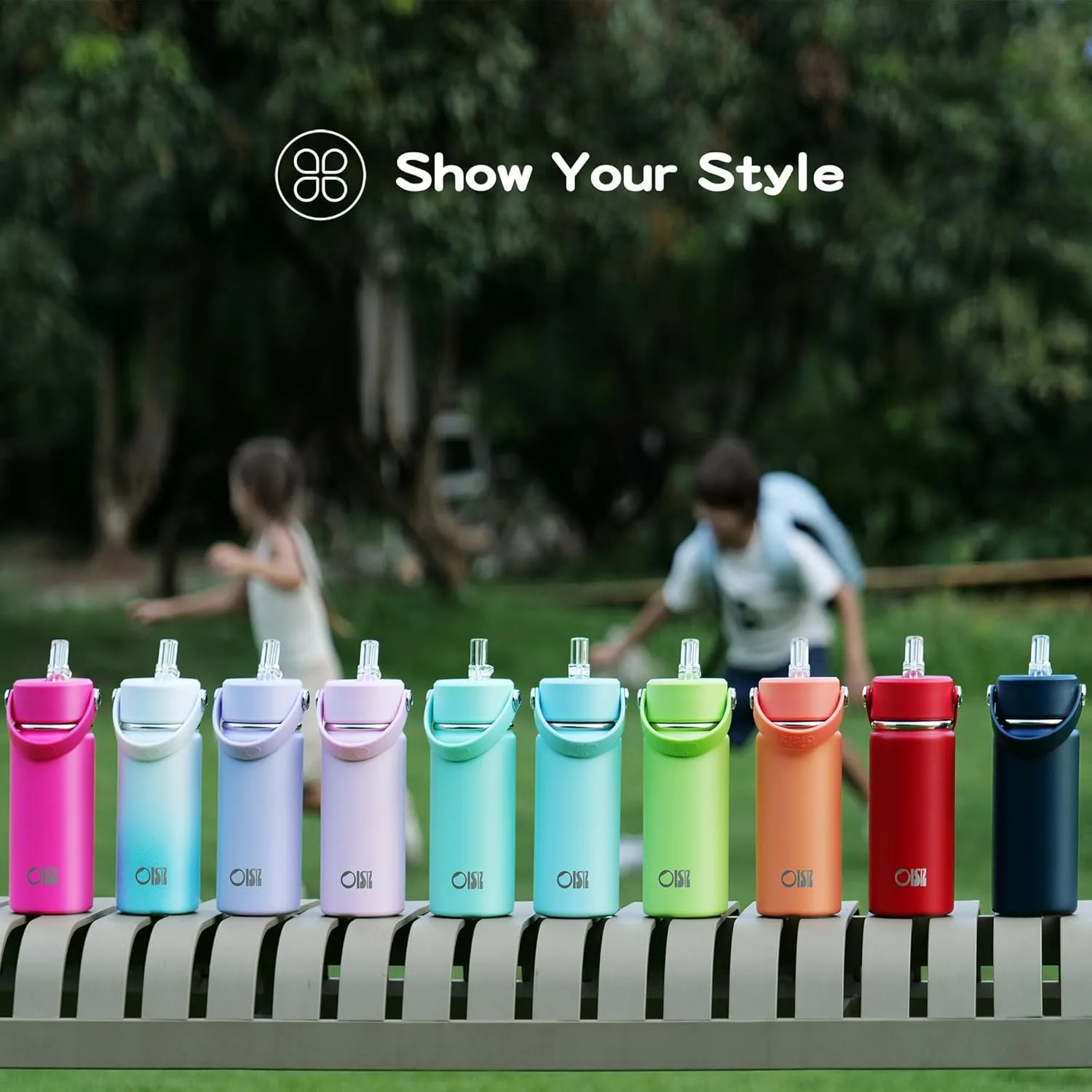 OISIZ Kids Water Bottle with Straw Lid 14oz, Vacuum Insulated 316 Stainless Steel Water Bottles for Kids for School, Leakproof Water Bottle, BPA Free and Keep Cold for 24 Hours
