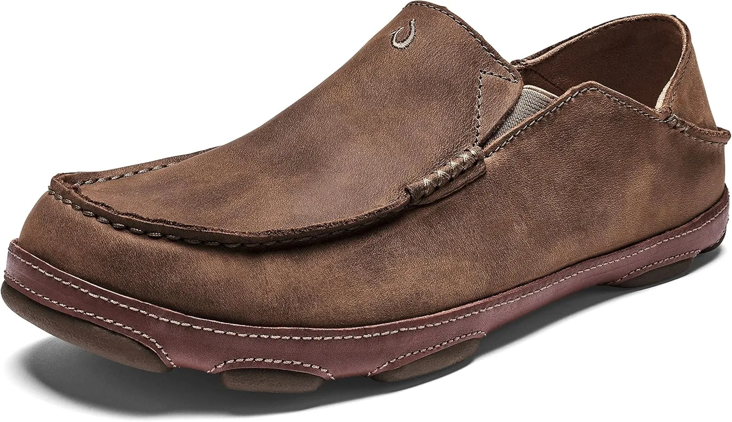 OLUKAI Moloa Men's Premium Leather Shoes, Easy Slip On & Off Design, Casual & Versatile Loafer, Drop-in Heel & Enhanced Traction, Ray/Toffee, 8