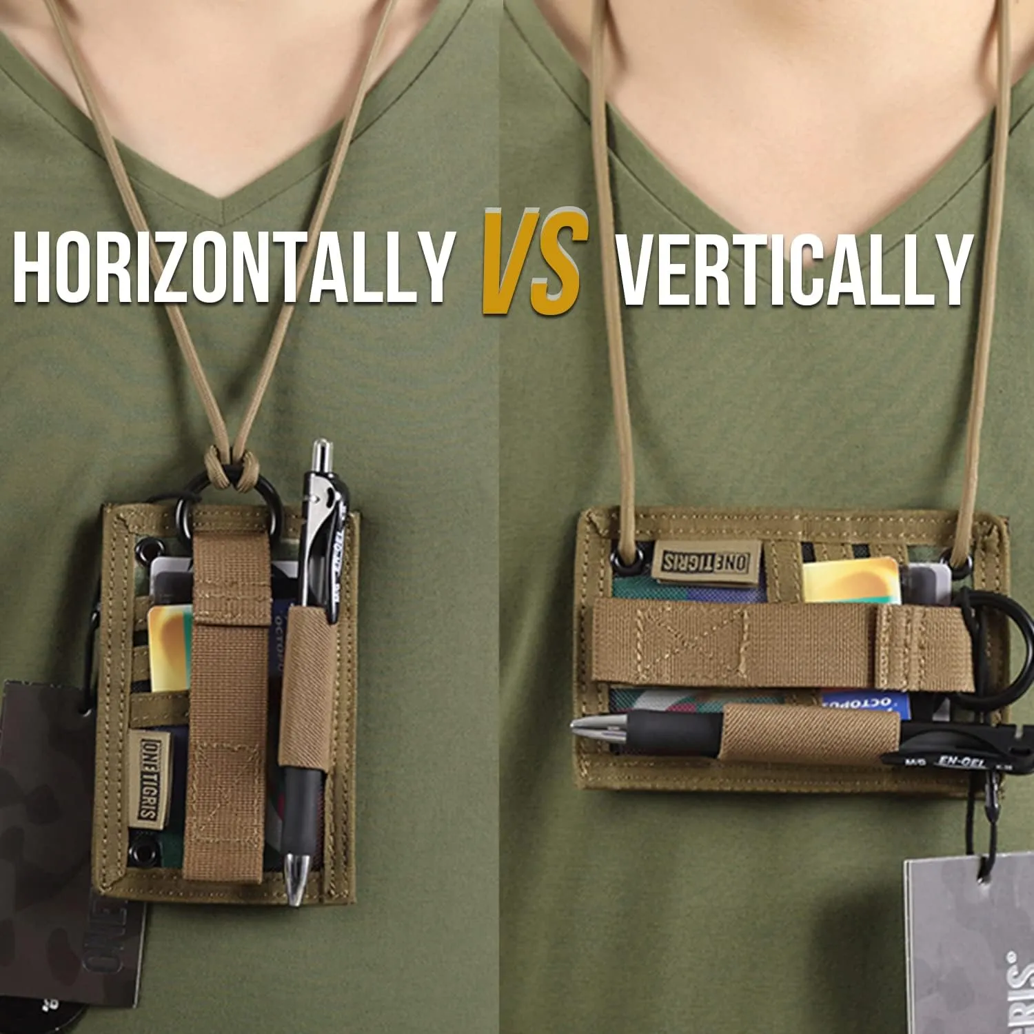 OneTigris Tactical ID Card Holder Hook & Loop Patch Badge Holder Neck Lanyard Key Ring and Credit Card Organizer