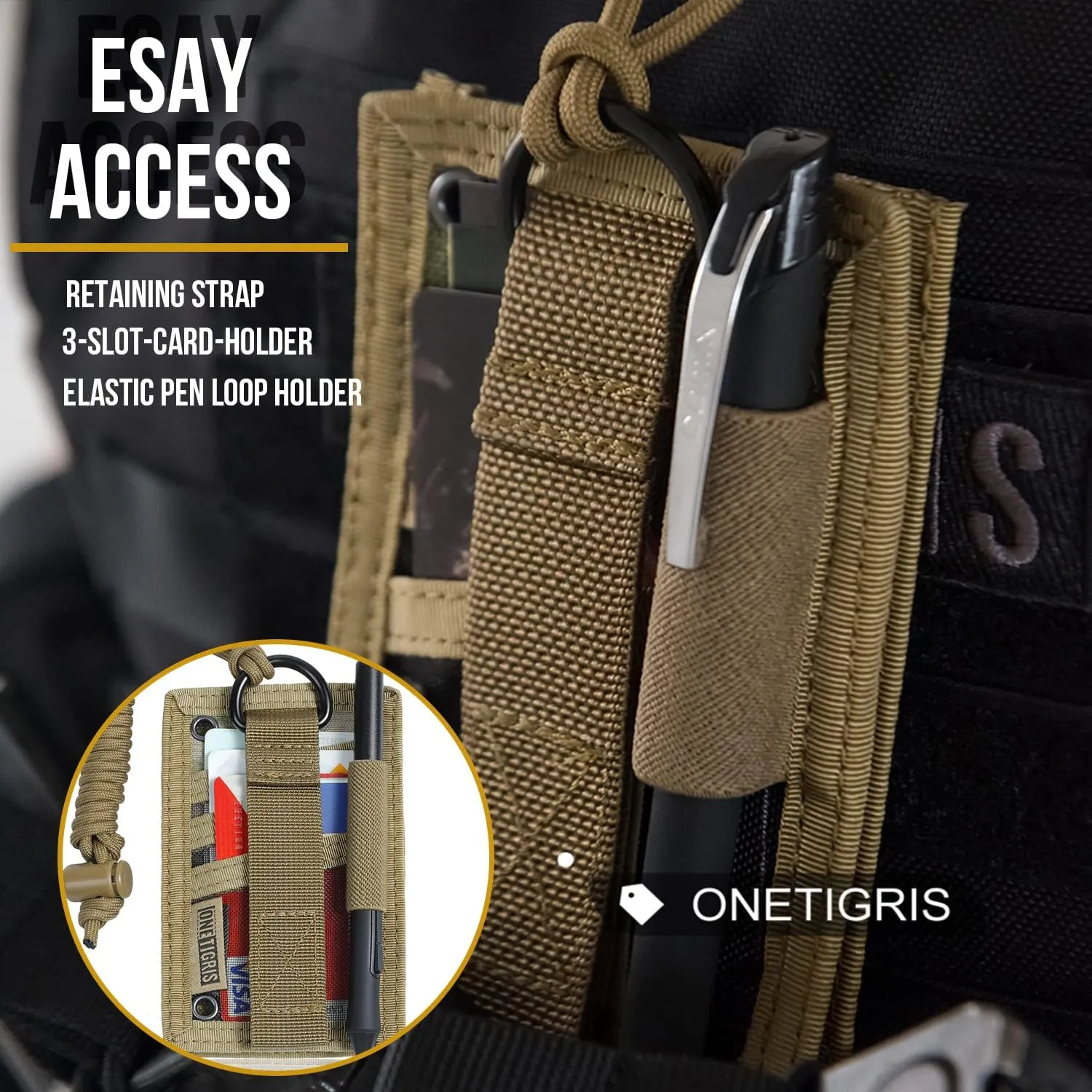 OneTigris Tactical ID Card Holder Hook & Loop Patch Badge Holder Neck Lanyard Key Ring and Credit Card Organizer
