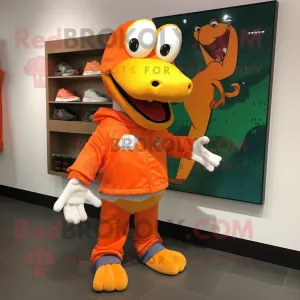 Orange Crocodile mascot costume character dressed with a Graphic Tee and Shoe clips, Large