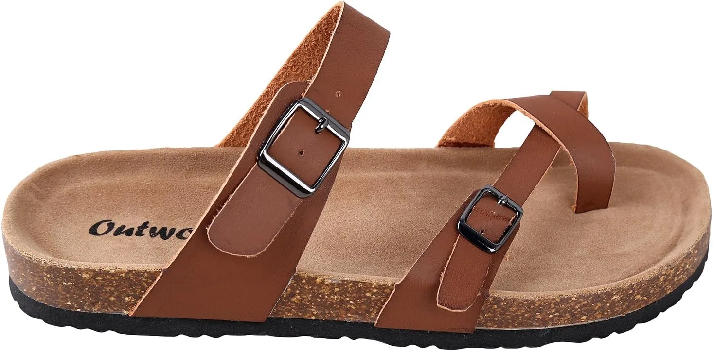 Outwoods Women's Bork-30 Vegan Leather Slide On Toe Loop Sandals