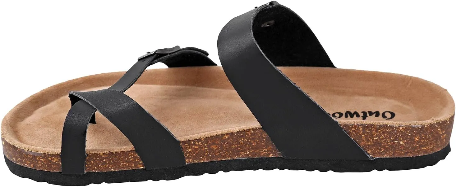 Outwoods Women's Bork-30 Vegan Leather Slide On Toe Loop Sandals