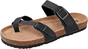 Outwoods Women's Bork-30 Vegan Leather Slide On Toe Loop Sandals