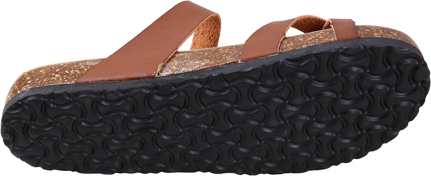 Outwoods Women's Bork-30 Vegan Leather Slide On Toe Loop Sandals
