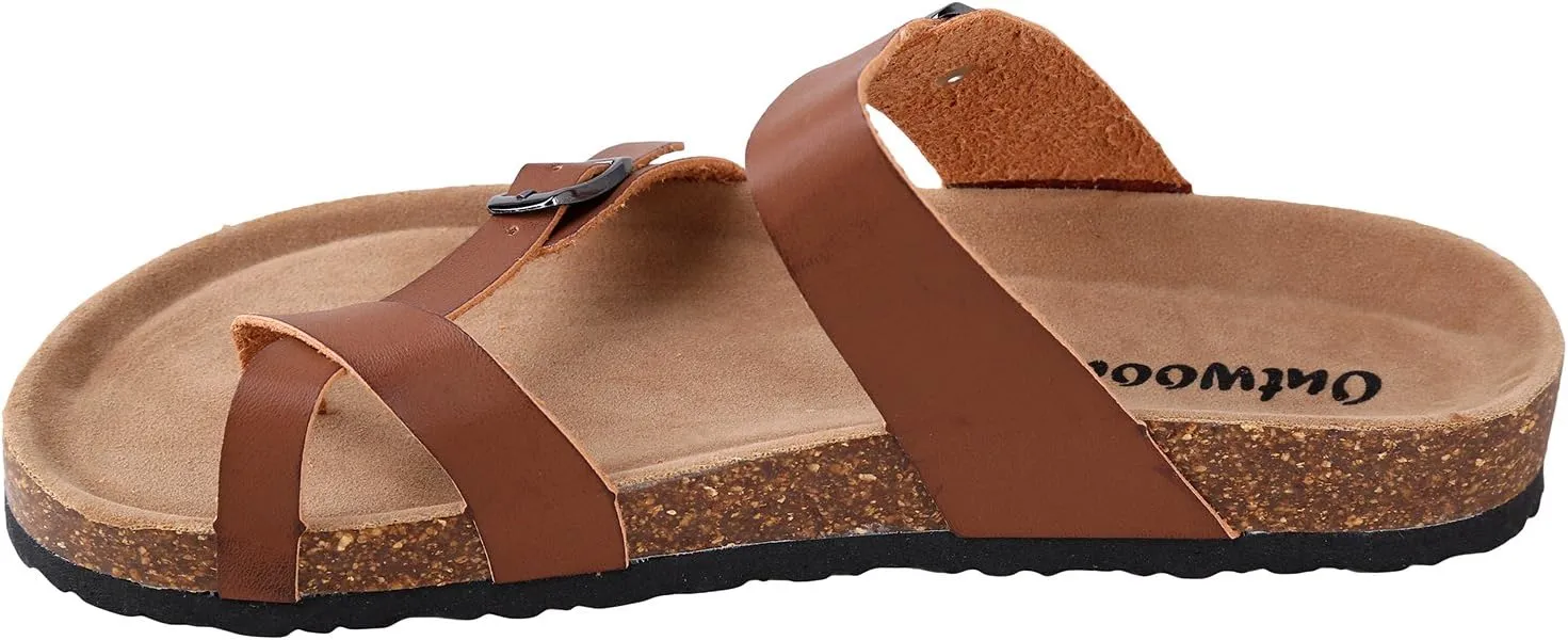 Outwoods Women's Bork-30 Vegan Leather Slide On Toe Loop Sandals