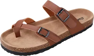 Outwoods Women's Bork-30 Vegan Leather Slide On Toe Loop Sandals
