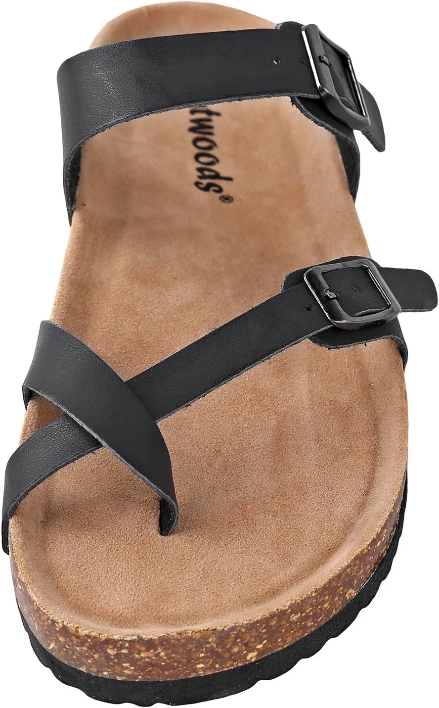 Outwoods Women's Bork-30 Vegan Leather Slide On Toe Loop Sandals