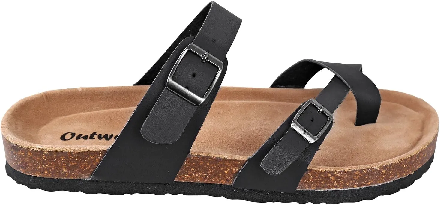 Outwoods Women's Bork-30 Vegan Leather Slide On Toe Loop Sandals