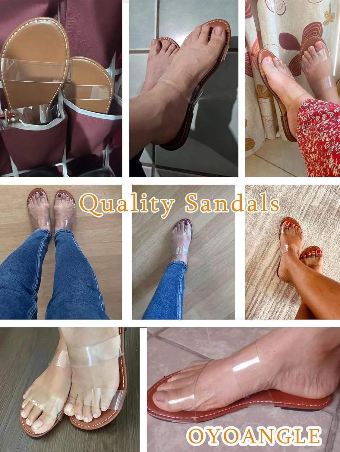 OYOANGLE Women's Clear Strap Flat Sandals Open Toe Double Band Casual Slide Sandals