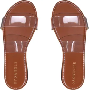 OYOANGLE Women's Clear Strap Flat Sandals Open Toe Double Band Casual Slide Sandals