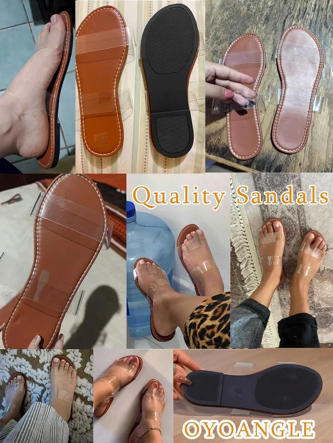 OYOANGLE Women's Clear Strap Flat Sandals Open Toe Double Band Casual Slide Sandals