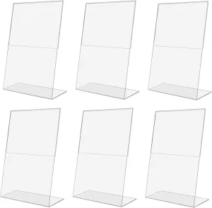 Pack of 6 A4 Vertical Design L-Shape Transparent Acrylic Label Sign Holder