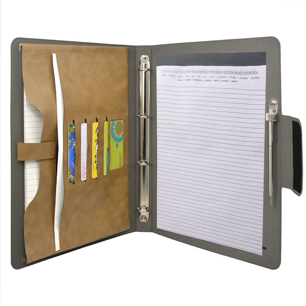 Padfolio Ring Binder File Folder, Business and Interview Portfolio with 4-Ring Binder