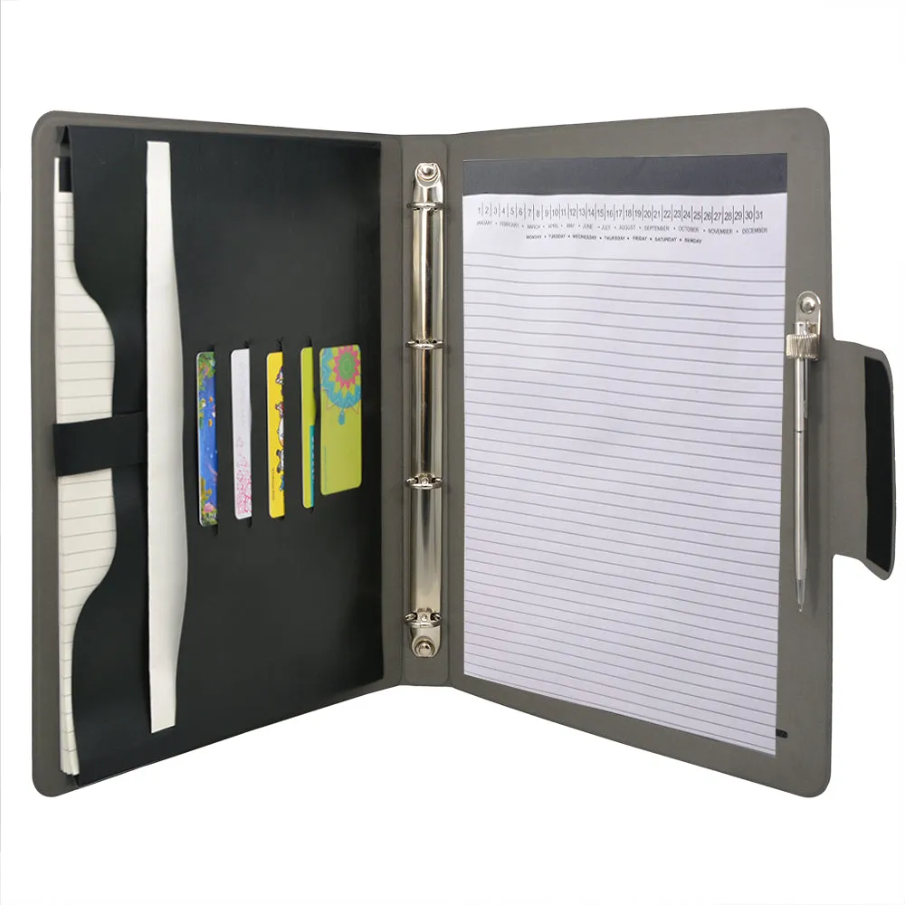 Padfolio Ring Binder File Folder, Business and Interview Portfolio with 4-Ring Binder