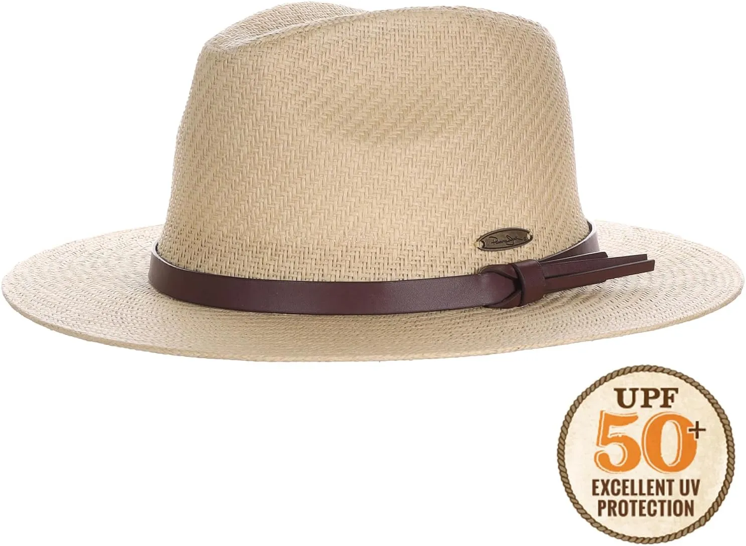 Panama Jack Straw Safari Hat - Vegan Leather Band Matte Toyo, UPF 50  Sun Protection