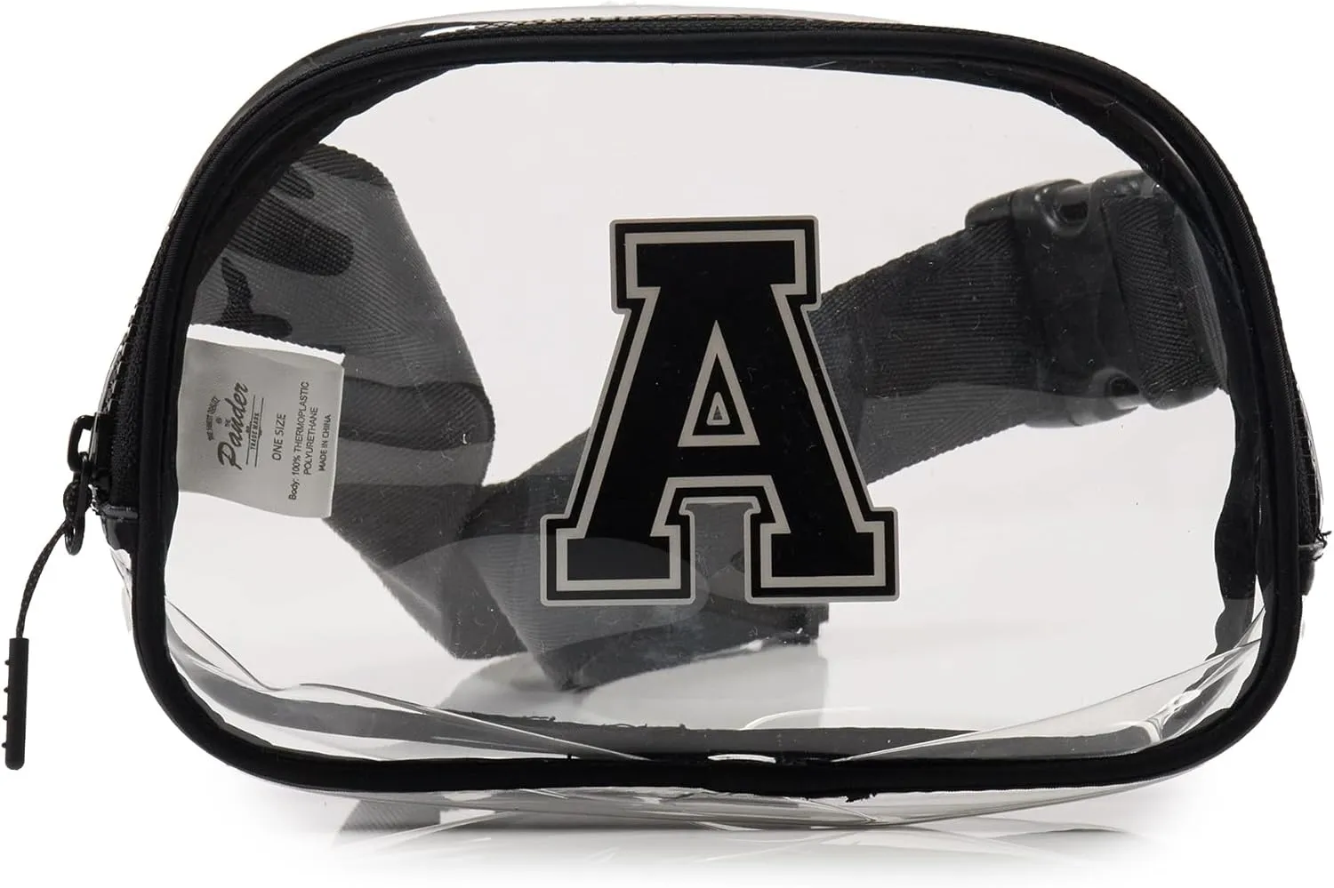 Pander Clear Small Belt Bag with Nylon Fabric Trim - Perfect for Game Day, Ballgame, Stadium Events Essentials - Black/A