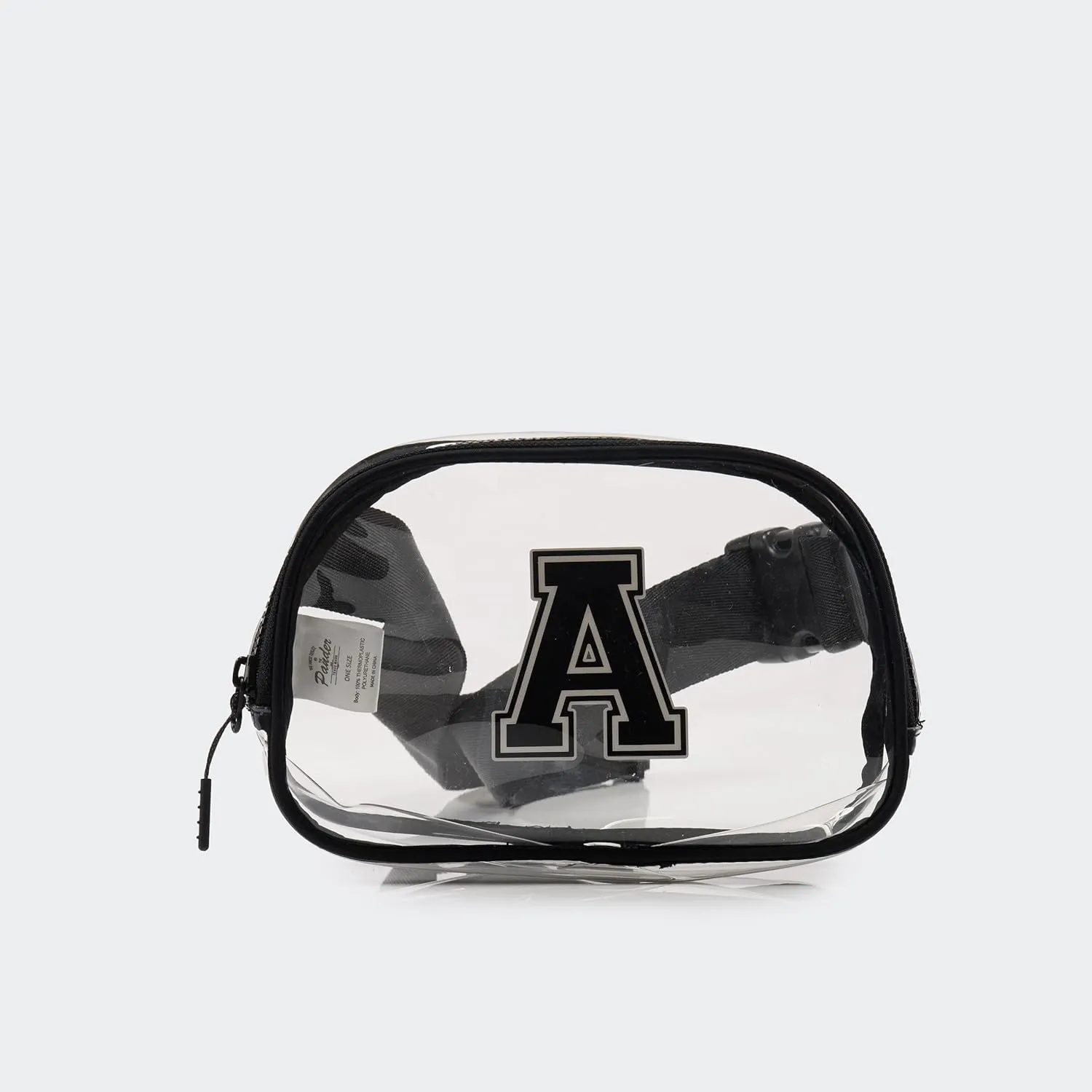 Pander Clear Small Belt Bag with Nylon Fabric Trim - Perfect for Game Day, Ballgame, Stadium Events Essentials - Black/A