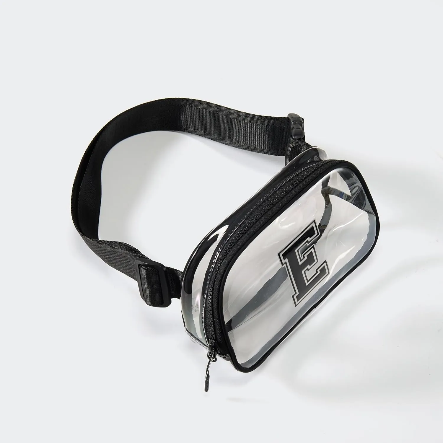 Pander Clear Small Belt Bag with Nylon Fabric Trim - Perfect for Game Day, Ballgame, Stadium Events Essentials - Black/E