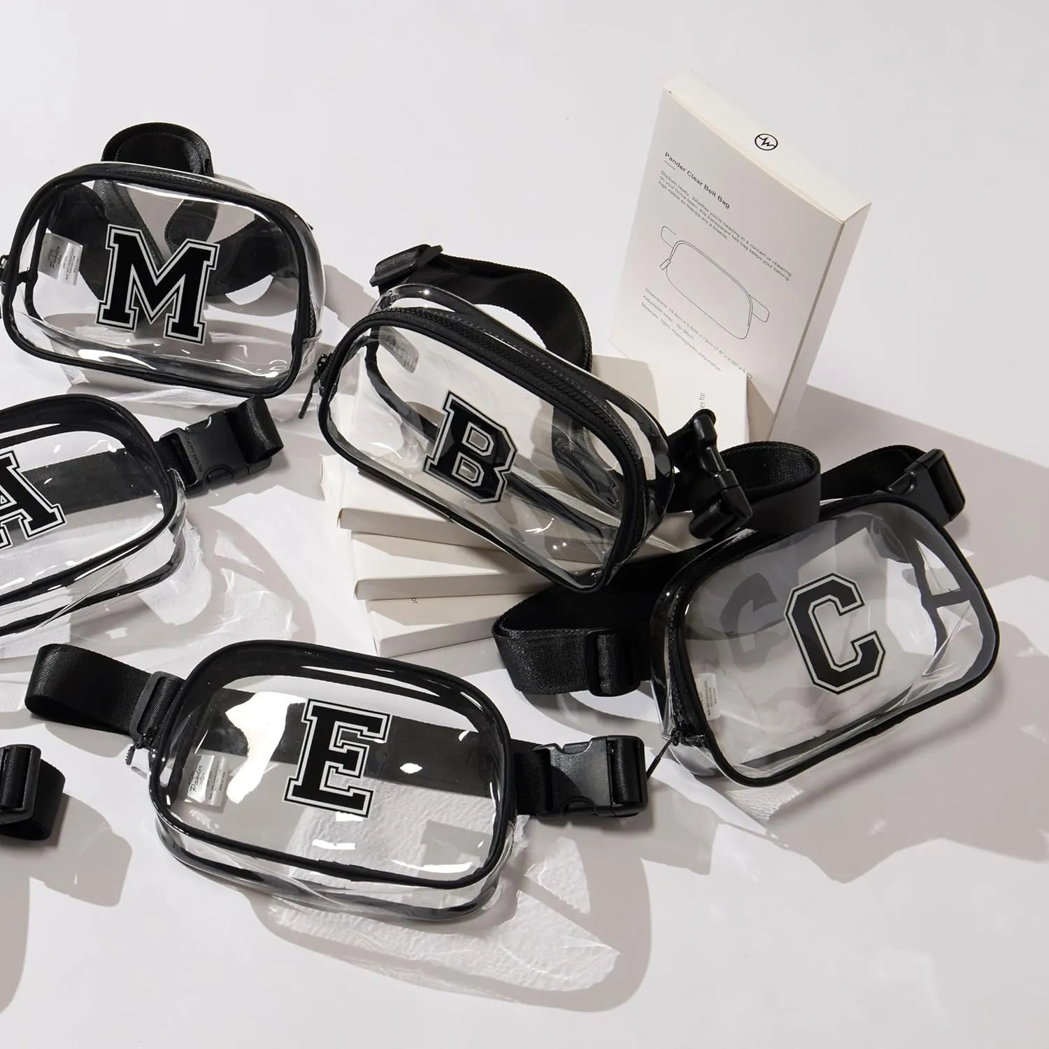 Pander Clear Small Belt Bag with Nylon Fabric Trim - Perfect for Game Day, Ballgame, Stadium Events Essentials - Black/E