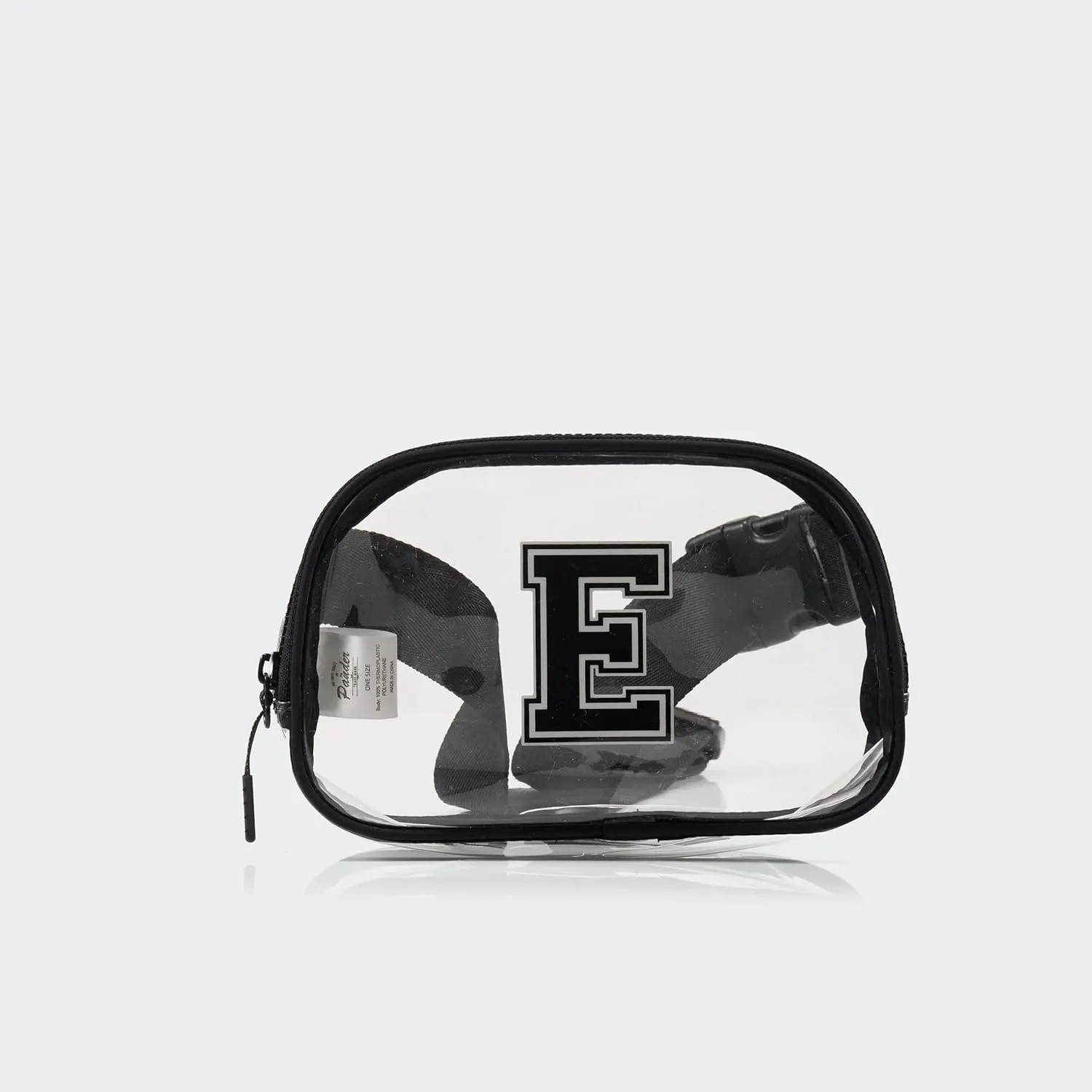 Pander Clear Small Belt Bag with Nylon Fabric Trim - Perfect for Game Day, Ballgame, Stadium Events Essentials - Black/E