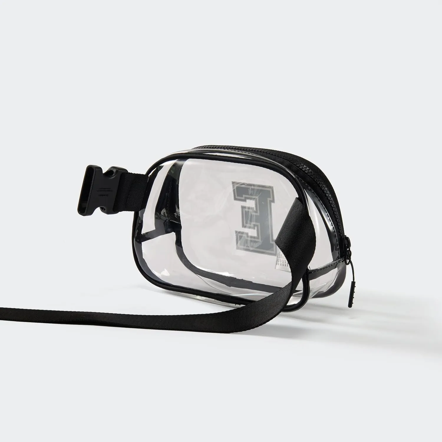 Pander Clear Small Belt Bag with Nylon Fabric Trim - Perfect for Game Day, Ballgame, Stadium Events Essentials - Black/E