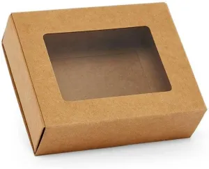 Paper Mart Soap Boxes for Homemade Soap, 100 Pack, Slide Open Kraft Boxes with Clear Window, 4 x 3 5/16 x 1 1/4 Inch Small Gift Packaging
