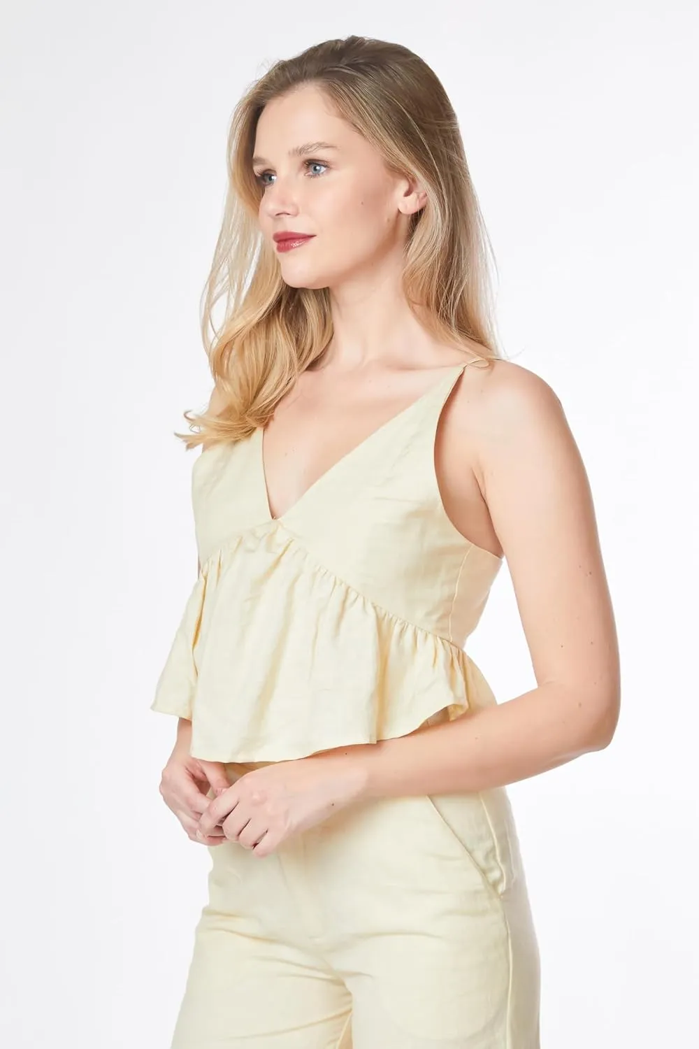 Paradigm Women's Sleeveless Ruffle Cropped Tank Top, Sugar Swizzle, XS-2X