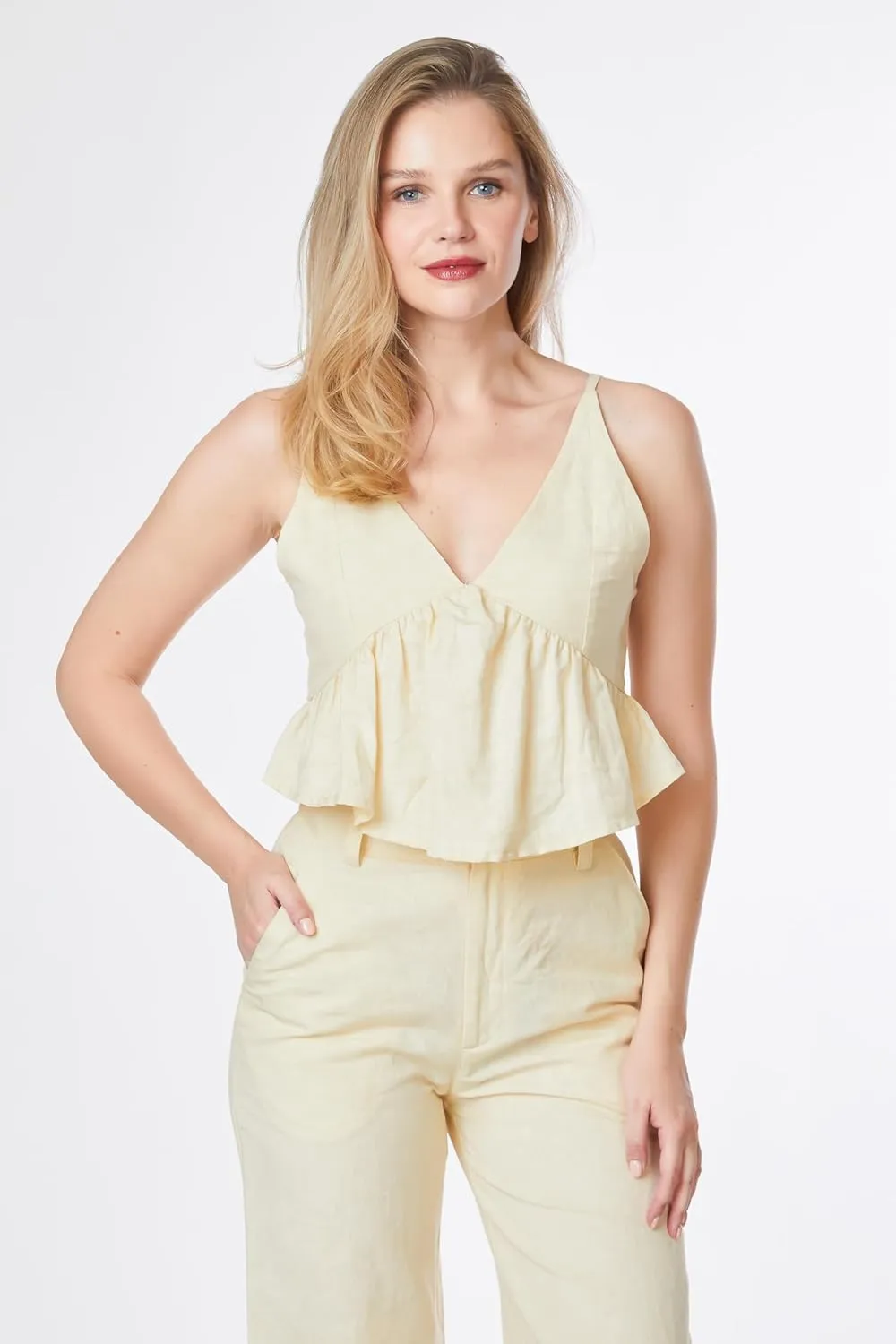 Paradigm Women's Sleeveless Ruffle Cropped Tank Top, Sugar Swizzle, XS-2X