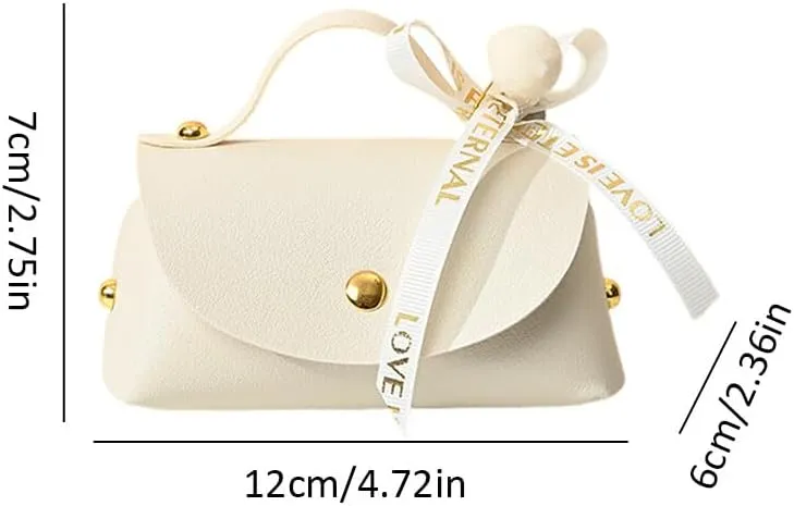 Party Favor Boxes, Leather Candy Boxes Favors Box with Bow Colorful Gift Boxes Creative Handbag Design Elegant Gift Packaging Bag for Wedding Bridal Shower Anniverary Birthday (6 PCS Beige)